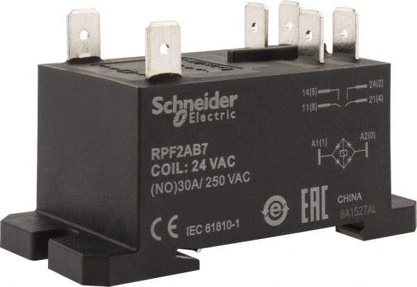 Schneider Electric - 7,500 VA Power Rating, Electromechanical Plug-in General Purpose Relay - 20 Amp at 28 VDC, 25 at 28 VDC, 30 at 250/277 VAC, 2NO, 24 VAC - Americas Industrial Supply