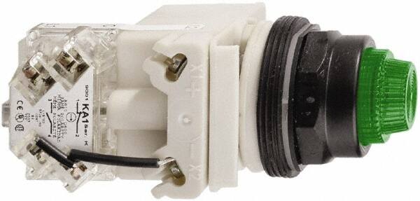 Schneider Electric - 24 V Green Lens LED Press-to-Test Indicating Light - Octagonal Lens, Screw Clamp Connector, Vibration Resistant - Americas Industrial Supply