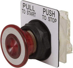 Schneider Electric - 30mm Mount Hole, Extended Mushroom Head, Pushbutton Switch with Contact Block - Round, Red Pushbutton, Maintained (MA) - Americas Industrial Supply