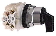 Schneider Electric - 1.18 Inch Mount Hole, 3 Position, Knob and Pushbutton Operated, Selector Switch - Black, Momentary (MO), 2NO/2NC, Weatherproof and Dust and Oil Resistant - Americas Industrial Supply