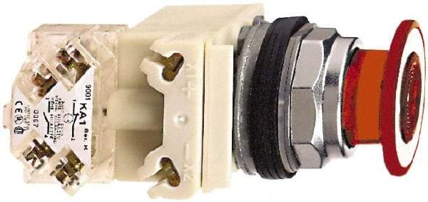 Schneider Electric - 30mm Mount Hole, Extended Straight, Pushbutton Switch with Contact Block - Red Pushbutton, Maintained (MA) - Americas Industrial Supply