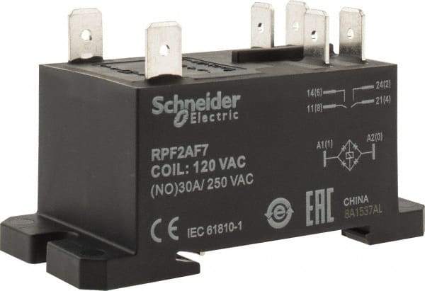 Schneider Electric - 7,500 VA Power Rating, Electromechanical Plug-in General Purpose Relay - 20 Amp at 28 VDC, 25 at 28 VDC, 30 at 250/277 VAC, 2NO, 120 VAC - Americas Industrial Supply