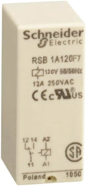 Schneider Electric - 3,000 VA Power Rating, Electromechanical Plug-in General Purpose Relay - 12 Amp at 250 VAC & 12 Amp at 28 VDC, 1CO, 120 VAC - Americas Industrial Supply