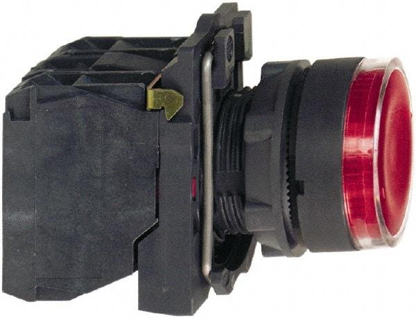 Schneider Electric - 22mm Mount Hole, Flush, Pushbutton Switch with Contact Block - Round, Red Pushbutton, Illuminated, Momentary (MO) - Americas Industrial Supply