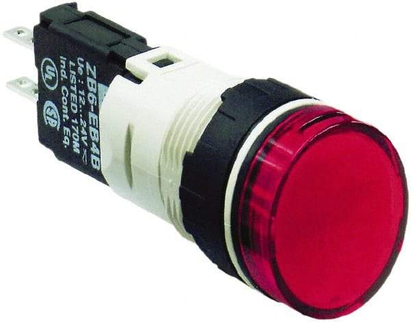 Schneider Electric - 12-24 VAC/VDC Red Lens LED Pilot Light - Round Lens, Quick Connect Connector, 18mm Wide, Vibration Resistant - Americas Industrial Supply