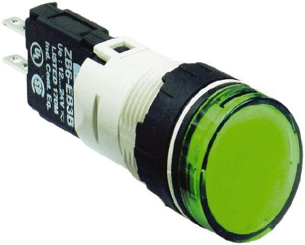 Schneider Electric - 12-24 VAC/VDC Green Lens LED Pilot Light - Round Lens, Quick Connect Connector, 18mm Wide, Vibration Resistant - Americas Industrial Supply