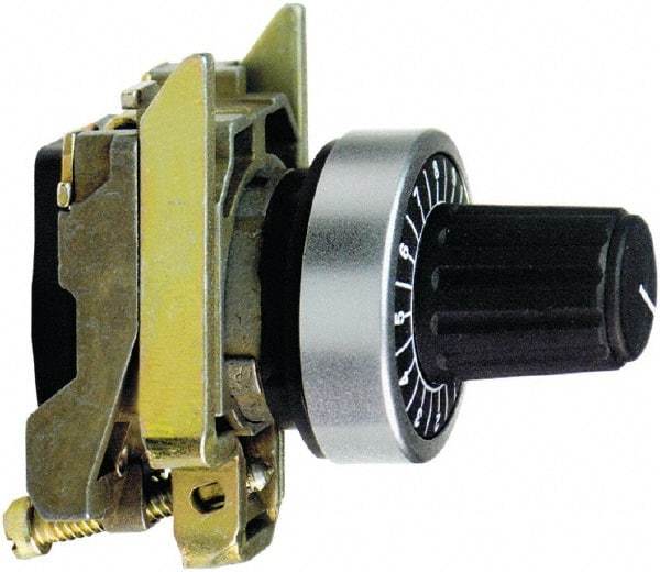 Schneider Electric - 22mm, White Markings, Selector Switch Head and Mounting Base - For Use with 6.35 mm Shaft Potentiometer - Americas Industrial Supply