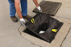 Eagle - 16" Long x 20" Wide, Nonwoven Geo-Textile Barrier Absorbent - 16 x 20" to 28 x 36" Drain, Black, Use to Seal off Spills From the Environment, Oil/Sediment - Americas Industrial Supply