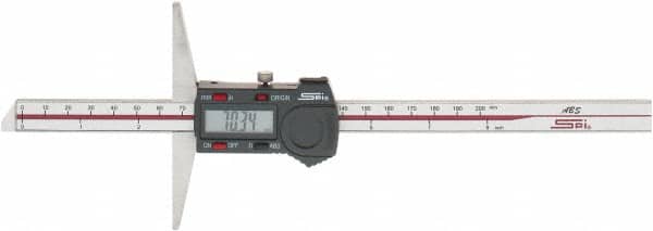 SPI - 0mm to 200mm ABS Plastic (Case) Electronic Depth Gage - 0.03mm Accuracy, 0.01mm Resolution, 4" Base Length - Americas Industrial Supply