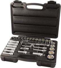 Paramount - 31 Piece 3/8" Drive Chrome Finish Socket Set - 12 Points, 1/4" to 1" Range, Inch Measurement Standard - Americas Industrial Supply