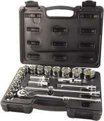 Paramount - 22 Piece 1/2" Drive Chrome Finish Socket Set - 12 Points, 10mm to 32mm Range, Metric Measurement Standard - Americas Industrial Supply