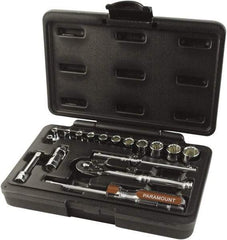 Paramount - 17 Piece 1/4" Drive Chrome Finish Socket Set - 12 Points, 4mm to 14mm Range, Metric Measurement Standard - Americas Industrial Supply