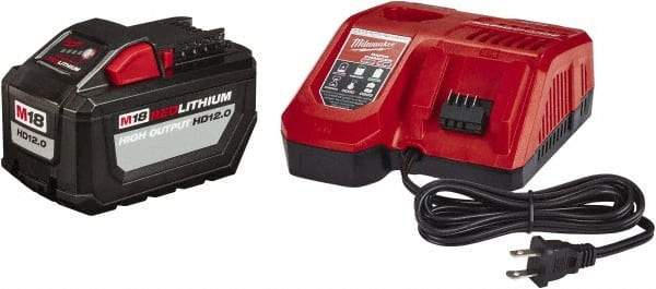 Milwaukee Tool - 18 Volt Lithium-Ion Power Tool Battery - 12 Ahr Capacity, 2 hr Charge Time, Series M18 RED - Americas Industrial Supply