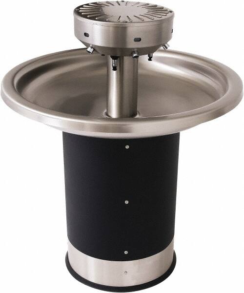 Acorn Engineering - Circular, Infrared Sensor, Floor Outlet Drain, 38-1/4" Diam, 6 Person Capacity, Stainless Steel & Vinylclad Galvanized Steel, Wash Fountain - 0.5 GPM - Americas Industrial Supply