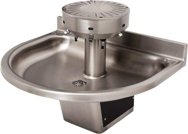 Acorn Engineering - Semi-Circular, Infrared Sensor, Wall Outlet Drain, 38" Diam, 4 Person Capacity, Stainless Steel, Wash Fountain - 0.5 GPM - Americas Industrial Supply