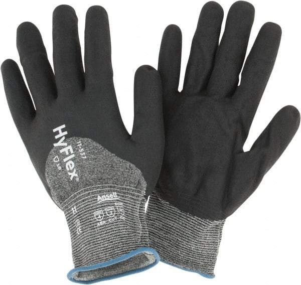 Ansell - Size 2XL (11), ANSI Cut Lvl 2, Puncture Lvl 4, Abrasion Lvl 4, Silicone-Free Nitrile Coated Cut & Puncture Resistant Gloves - 10.63" Long, Palm, Fingers & Knuckles Coated, Knit Wrist, Black, Paired - Americas Industrial Supply