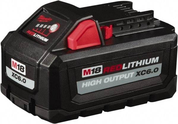 Milwaukee Tool - 18 Volt Lithium-Ion Power Tool Battery - 6 Ahr Capacity, 1 hr Charge Time, Series M18 RED - Americas Industrial Supply