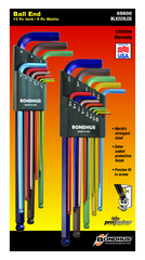 22 Piece - .050-3/8" and 1.5-10mm - Extra Long Arm - ColorGuard Ball End L-Wrench Set - Americas Industrial Supply