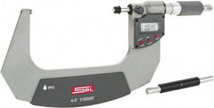 SPI - 4 to 5" Range, 0.00005" Resolution, Double Ratchet IP65 Electronic Outside Micrometer - 0.0002" Accuracy, Ratchet-Friction Thimble, Carbide Face, CR2032 Battery, Includes NIST Traceable Certification of Inspection - Americas Industrial Supply