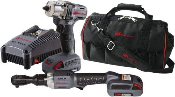 Ingersoll-Rand - 20 Volt Cordless Tool Combination Kit - Includes 3/8" Ratchet & 3/8" Square Drive Impact Wrench, Lithium-Ion Battery Included - Americas Industrial Supply