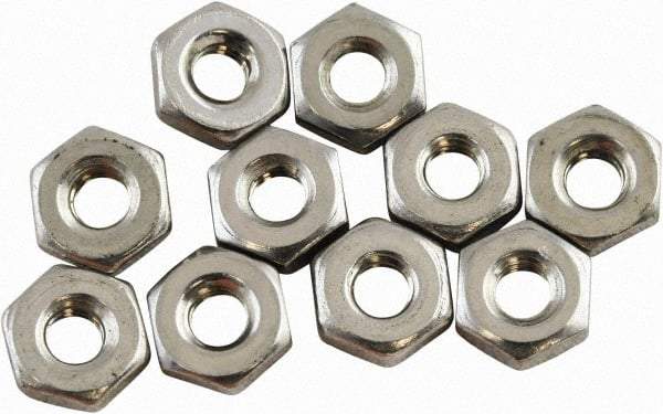 Acorn Engineering - #8-32 UNF Stainless Steel Right Hand Hex Nut - 0.344" Across Flats, 1/8" High, Uncoated - Americas Industrial Supply