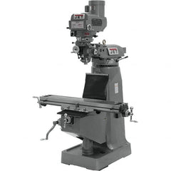 Jet - 9" Table Width x 49" Table Length, Variable Speed Pulley Control, 3 Phase Knee Milling Machine - R8 Spindle Taper, 3 hp - Americas Industrial Supply