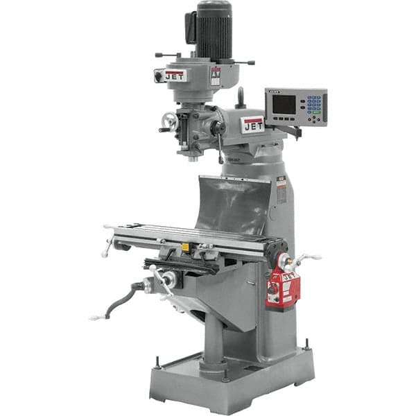 Jet - 7-7/8" Table Width x 35-3/4" Table Length, Variable Speed Pulley Control, 3 Phase Knee Milling Machine - R8 Spindle Taper, 1-1/2 hp - Americas Industrial Supply