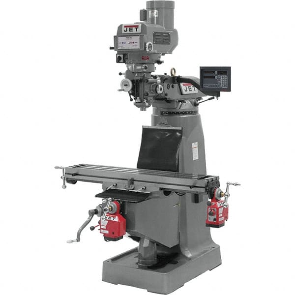 Jet - 9" Table Width x 49" Table Length, Variable Speed Pulley Control, 3 Phase Knee Milling Machine - R8 Spindle Taper, 3 hp - Americas Industrial Supply