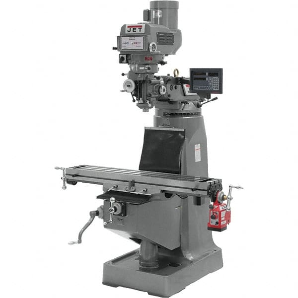 Jet - 9" Table Width x 49" Table Length, Variable Speed Pulley Control, 3 Phase Knee Milling Machine - R8 Spindle Taper, 3 hp - Americas Industrial Supply