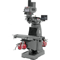 Jet - 9" Table Width x 49" Table Length, Variable Speed Pulley Control, 3 Phase Knee Milling Machine - R8 Spindle Taper, 3 hp - Americas Industrial Supply