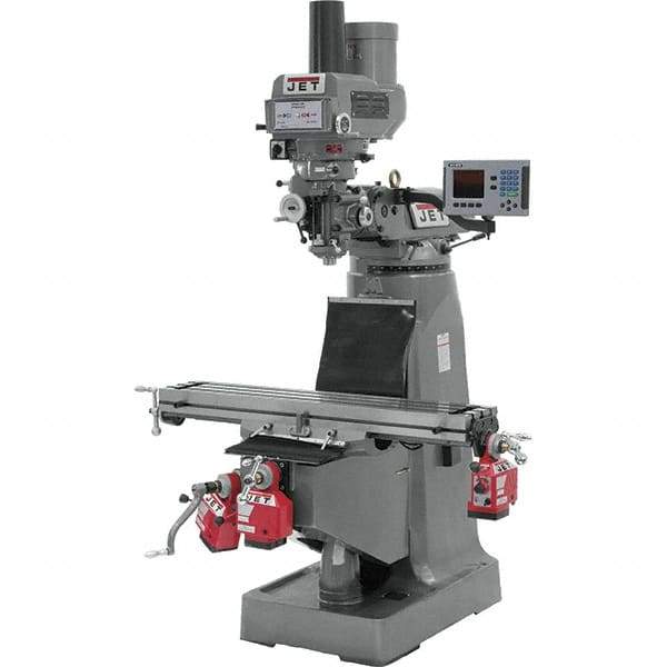 Jet - 9" Table Width x 49" Table Length, Variable Speed Pulley Control, 3 Phase Knee Milling Machine - R8 Spindle Taper, 3 hp - Americas Industrial Supply