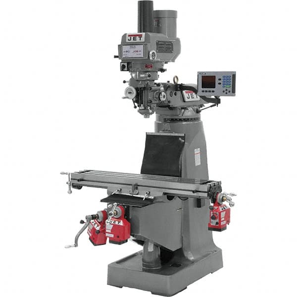 Jet - 9" Table Width x 49" Table Length, Variable Speed Pulley Control, 3 Phase Knee Milling Machine - R8 Spindle Taper, 3 hp - Americas Industrial Supply