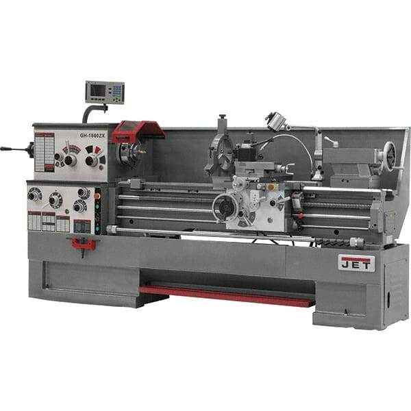 Jet - 18" Swing, 60" Between Centers, 230/460 Volt, Triple Phase Engine Lathe - 5MT Taper, 7-1/2 hp, 25 to 1,800 RPM, 3-1/8" Bore Diam - Americas Industrial Supply