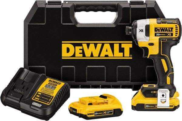 DeWALT - 20 Volt, 1/4" Drive, 20, 125, 152 Ft/Lb Torque, Cordless Impact Driver - 1000, 2800, 3250 RPM, 2 Lithium-Ion Batteries Included - Americas Industrial Supply