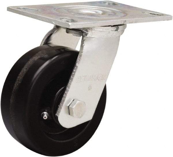 Hamilton - 5" Diam x 2" Wide x 6-1/2" OAH Top Plate Mount Swivel Caster - Phenolic, 900 Lb Capacity, Straight Roller Bearing, 4-1/2 x 6-1/4" Plate - Americas Industrial Supply