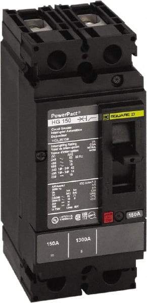 Square D - 125 Amp, 250 VDC, 600 VAC, 2 Pole, Panel Mount Molded Case Circuit Breaker - Thermal Magnetic Trip, Multiple Breaking Capacity Ratings, 14-3/0 AWG - Americas Industrial Supply