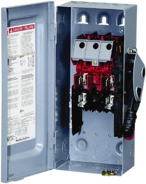 Square D - 60 Amp, 240 VAC, 250 VDC, 3 Pole Fused Safety Switch - NEMA 1, 10 hp at 240 VAC, 10 hp at 250 VDC (Single Phase), 15 hp at 240 VAC, 10 hp at 250 VDC (Triple Phase), ST Contact Form - Americas Industrial Supply