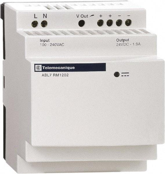 Schneider Electric - 60 Watt, 2.50 Amp, 200 to 240 VAC Input, 24 VDC Output, DIN Rail, Panel Power Supply - Screw Connection, 60mm Wide x 59mm Deep x 100mm High, 84-100% Efficiency, Green LED Output - Americas Industrial Supply