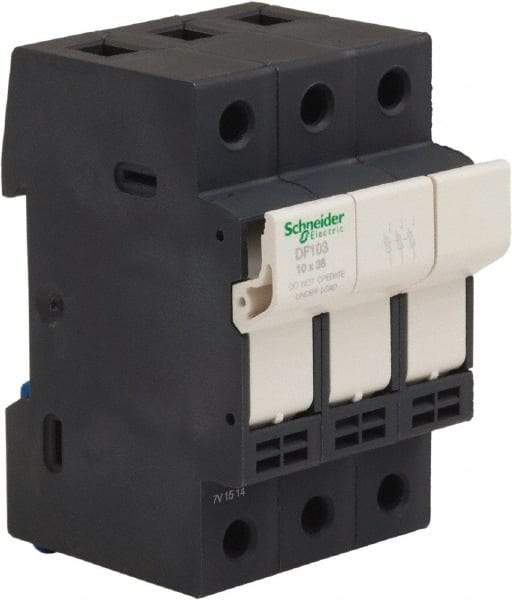 Schneider Electric - 3 Pole, 600 Volt, 32 Amp, DIN Rail Mount Fuse Holder - Compatible with 38mm Long x 52mm Wide and 10mm Diameter Fuse - Americas Industrial Supply