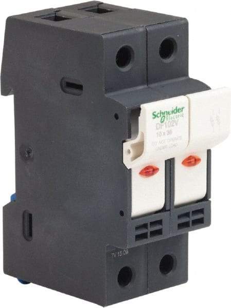 Schneider Electric - 2 Pole, 600 Volt, 32 Amp, DIN Rail Mount Fuse Holder - Compatible with AM,GG Class, 38mm Long x 35mm Wide and 10mm Diameter Fuse - Americas Industrial Supply