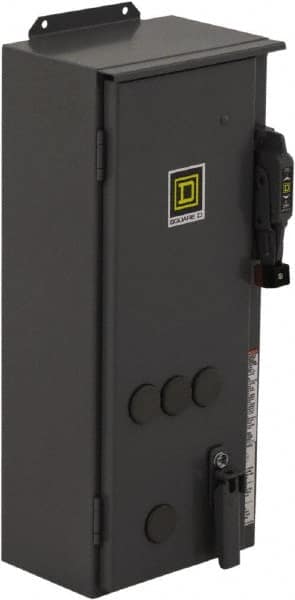 Square D - 3 Pole, 600 VAC, 18 Continuous Amp, 5 hp, Enclosed NEMA Combination Starter - NEMA 12, RoHS Compliant, 30 Amp Short Circuit Protection - Americas Industrial Supply