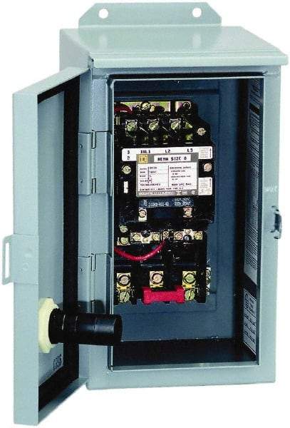 Square D - 110 Coil VAC at 50 Hz, 120 Coil VAC at 60 Hz, 27 Amp, NEMA Size 1P, Nonreversible Enclosed Enclosure NEMA Motor Starter - 1 Phase hp: 3 at 115 VAC, 5 at 230 VAC, 12 Enclosure Rating - Americas Industrial Supply