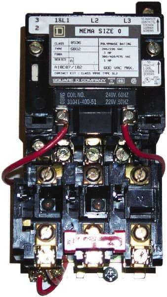 Square D - 208 Coil VAC at 60 Hz, 18 Amp, Nonreversible Open Enclosure NEMA Motor Starter - 3 Phase hp: 3 at 200 VAC, 3 at 230 VAC, 5 at 460 VAC, 5 at 575 VAC - Americas Industrial Supply