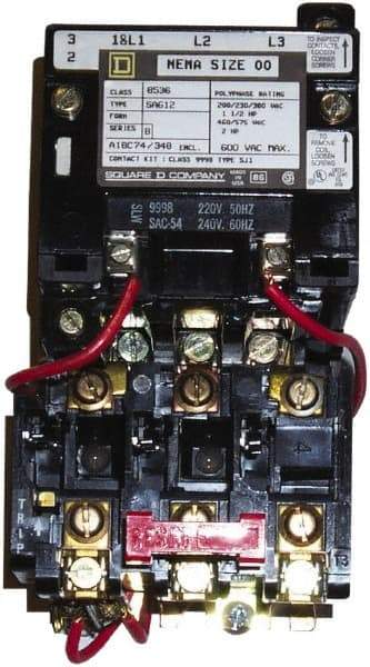 Square D - 24 Coil VAC at 60 Hz, 9 Amp, Nonreversible Open Enclosure NEMA Motor Starter - 3 Phase hp: 1-1/2 at 200 VAC, 1-1/2 at 230 VAC, 2 at 460 VAC, 2 at 575 VAC - Americas Industrial Supply