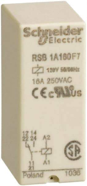 Schneider Electric - 4,000 VA Power Rating, Electromechanical Plug-in General Purpose Relay - 16 Amp at 250 VAC & 28 VDC, 1CO, 120 VAC - Americas Industrial Supply