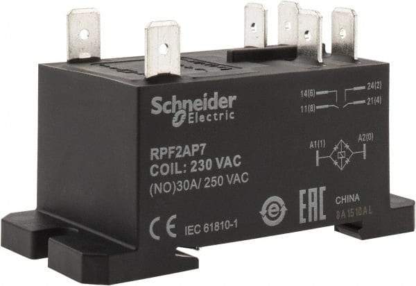 Schneider Electric - 7,500 VA Power Rating, Electromechanical Plug-in General Purpose Relay - 20 Amp at 28 VDC, 25 at 28 VDC, 30 at 250/277 VAC, 2NO, 230 VAC - Americas Industrial Supply