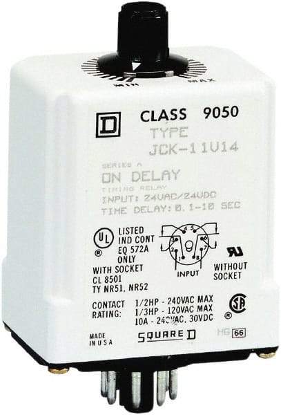 Square D - DPDT Time Delay Relay - 10 Contact Amp, 24 VAC/VDC - Americas Industrial Supply