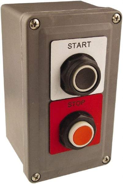 Schneider Electric - 2 Operator, Pushbutton Control Station - Start-Stop (Legend), Momentary Switch, NO/2NC Contact, NEMA 1, 13, 3, 4 - Americas Industrial Supply