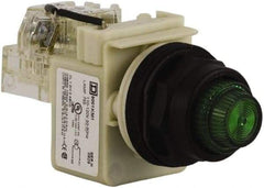 Schneider Electric - 110 VAC at 50/60 Hz via Transformer, 120 VAC at 50/60 Hz via Transformer Green Lens Press-to-Test Indicating Light - Round Lens, Screw Clamp Connector, Corrosion Resistant, Dust Resistant, Oil Resistant - Americas Industrial Supply