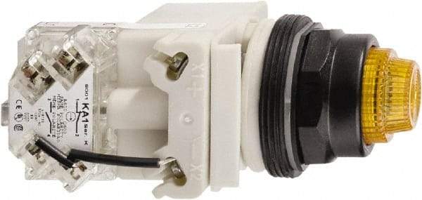 Schneider Electric - 110 VAC at 50/60 Hz via Transformer, 120 VAC at 50/60 Hz via Transformer Amber Lens Press-to-Test Indicating Light - Round Lens, Screw Clamp Connector, Corrosion Resistant, Dust Resistant, Oil Resistant - Americas Industrial Supply